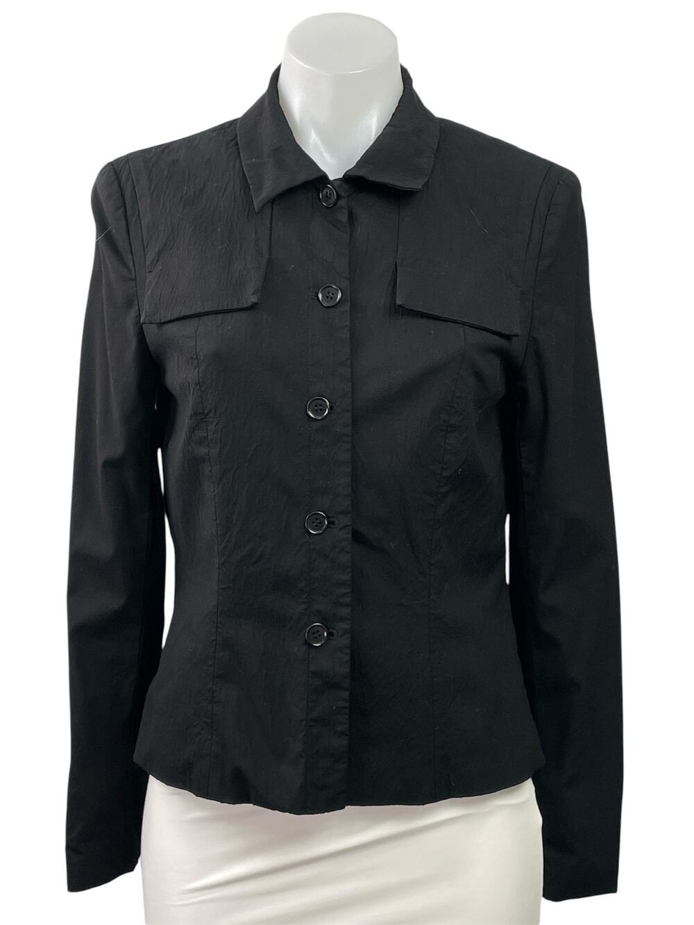 Ann Taylor Women's Black Long Sleeve Collared Button Down Shirt Jacket Size 6